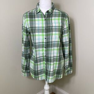 Girls Green Flannel Long Sleeve Button Up Collar Shirt Size XL 14/16